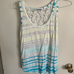 Express White and Blue Striped Tank Top